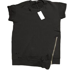 Black Orchid NWT Distressed Side-Zip Short Sleeve Sweatshirt - S